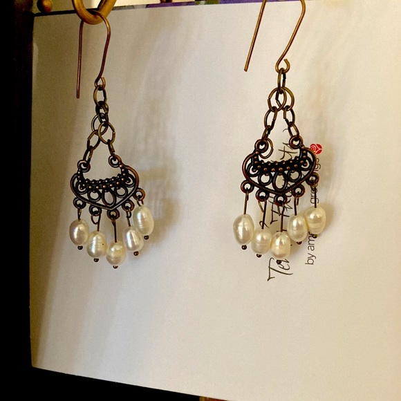 Earrings with pearls, chandelier style - Picture 7 of 7